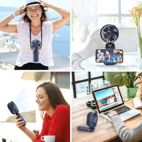 Personal Fan, Portable Hanging Neck Fan, 4000mAh USB-C Rechargeable, 5-Speed Modes, Max 16H Run Time (Blue)