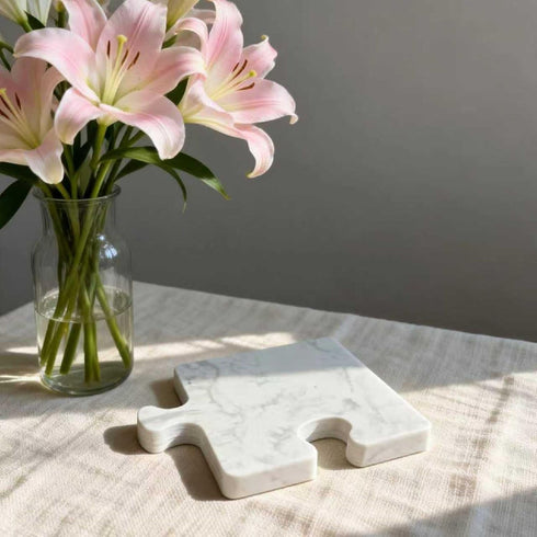 Aturalux Set 4, Marble Coasters of Luxury Aesthetic Modern Decor for Coffee Table, White Mable Real Natural Stone