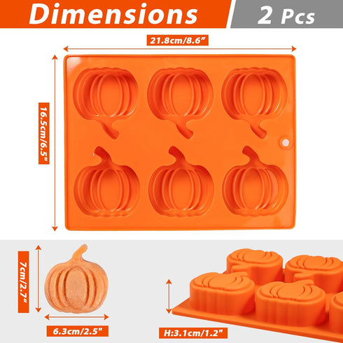 Webake Pumpkin Cake Molds, 6-Cavity Silicone Pumpkin Cake Pan for Baking Cupcake Chocolate, Pack of 2