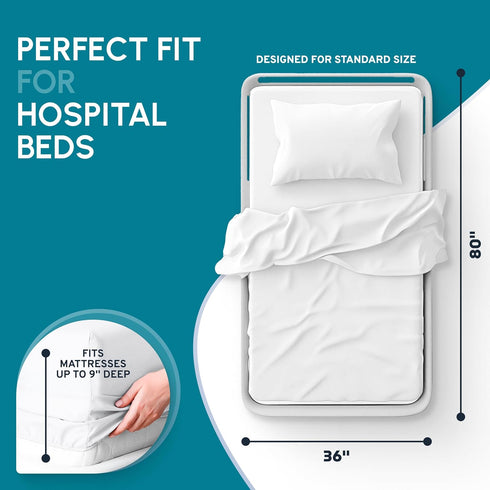 White Classic Fitted Hospital Bed Sheets, Cotton with 200 Thread Count, Size: 36" x 80" x 9"
