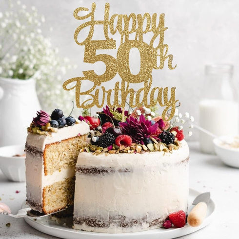 Happy 50th Birthday Cake Topper, 50th Birthday Decorations, 50 Cake Party Decor, 50 Anniversary Decor