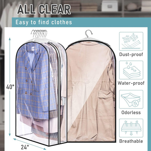 MISSLO 10" Gusseted All Clear Garment Bags, 40" Suit Bags for Closet Storage, 3 Packs for Hanging Clothes