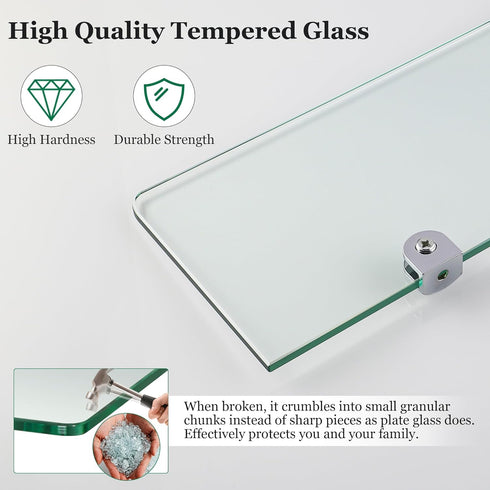 12Inch Set 3, SAYAYO Glass Floating Shelves for Wall, Tempered Glass Shelves for Bathroom, Living Room, Bedroom