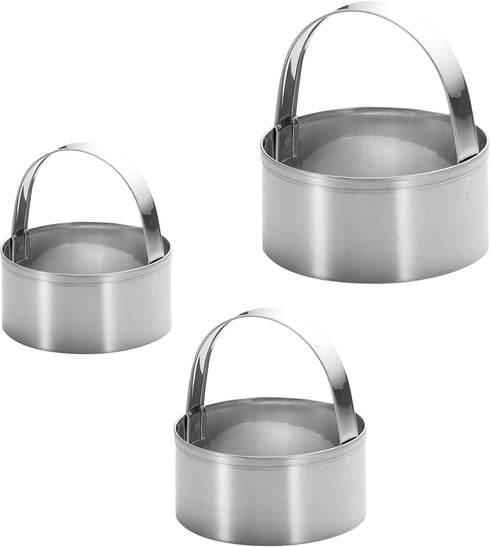 3 Pieces Round Biscuit Cutter with Handle, Stainless Steel Doughnut Cutter Baking Molds Assorted Sizes
