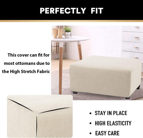 PrinceDeco Stretch Ottoman Cover Slipcovers Rectangle for Living Room Foot Stool Stretch Covers to Fit Ottoman Foot
