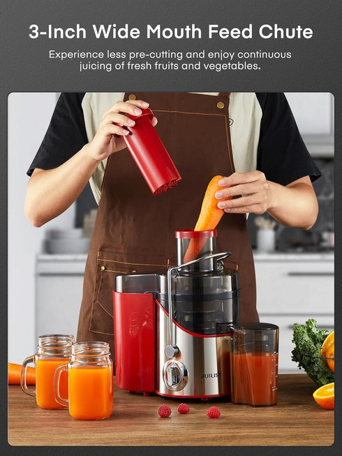 Juicer Machines, Juilist 800W Max Power Juicer Extractor with 3" Wide Mouth, 3-Speed Setting, Easy to Clean, Red