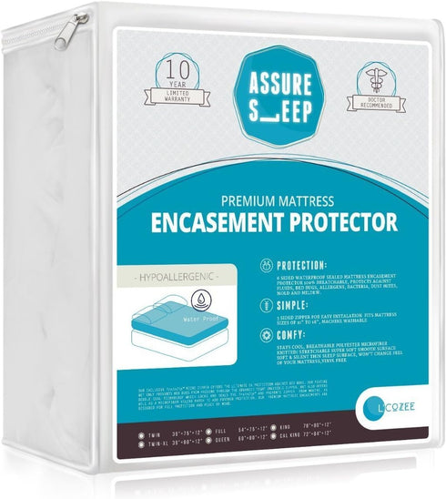 Waterproof Zippered Mattress Encasement Cover - Protector, Breathable, Full Size, Assure Sleep