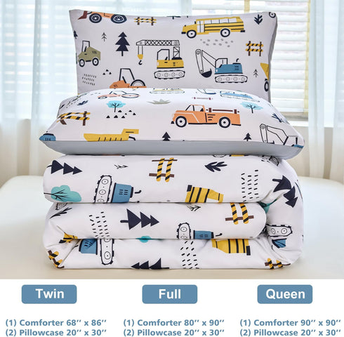 Set 3-Piece Set WINLIFE Construction Twin Comforter for Boys Teen Kids Bedding Reversible Lightweight Microfiber Forest