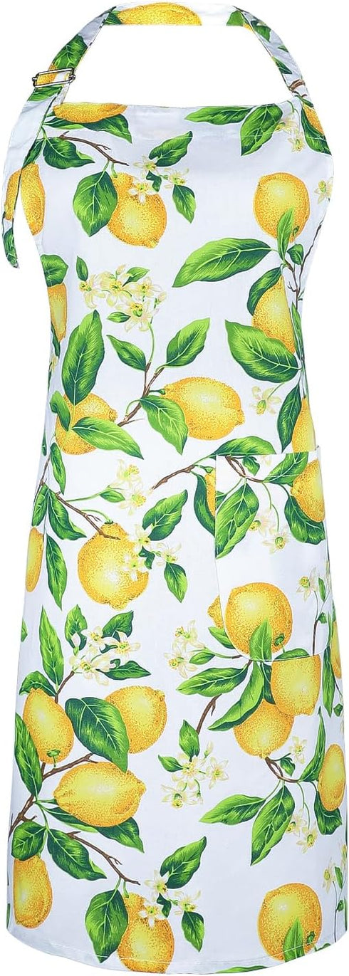 G2PLUS Thick Lemon Kitchen Apron with Pockets, Adjustable Cooking Apron for Baking, 30 x 25 inch