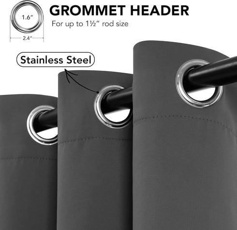 Deconovo Grommet Top Thermal Insulated Room Darkening Curtain Panels, 34x45 Inch, Dark Grey, 2 Panels for Bedroom