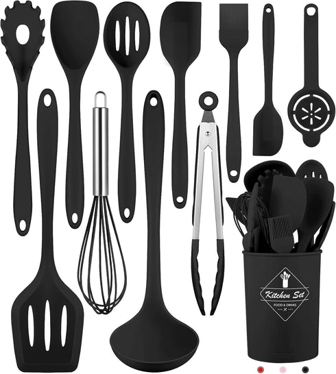 Kitchen Utensils Set - 12 Pieces Silicone Cooking Utensils Set, Dishwasher Safe, 392°F Heat Resistant Nonstick Spatula