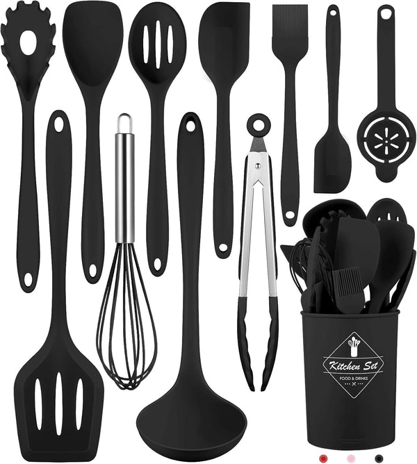 Kitchen Utensils Set - 12 Pieces Silicone Cooking Utensils Set, Dishwasher Safe, 392°F Heat Resistant Nonstick Spatula