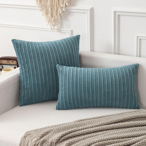 Pack 2 18x18 Inch, Kevin Textile Soft Corduroy Throw Pillow Covers of Plush Striped Decorative Square Cushion Covers
