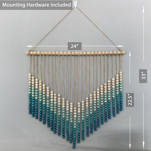 24 Inches) Boho Ombre Wood Bead Wall Hanging, Handmade Unique Giant Art Decor for Bedroom, Nursery, Living Room