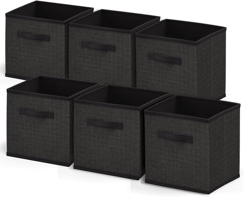 Nestl Cube Storage Bins, Foldable 6 Cube Storage Organizer Bins, Fabric Storage Cubes with Handles, Black