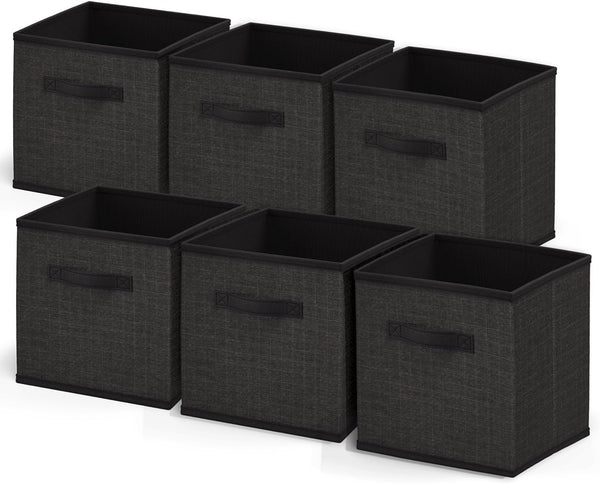 Nestl Cube Storage Bins, Foldable 6 Cube Storage Organizer Bins, Fabric Storage Cubes with Handles, Black