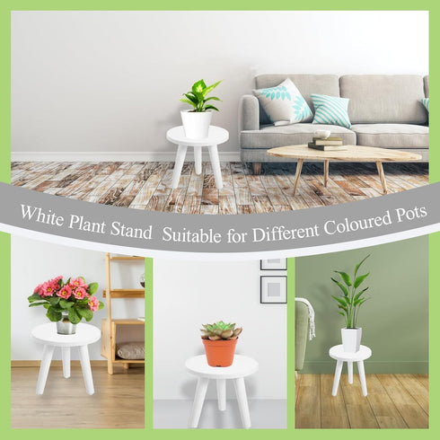 2PCS Samll 8.6"Tall Plant Stand Indoor/Outdoor for Plants,Wood White Planter Stands Holder Mid Century Pedestal