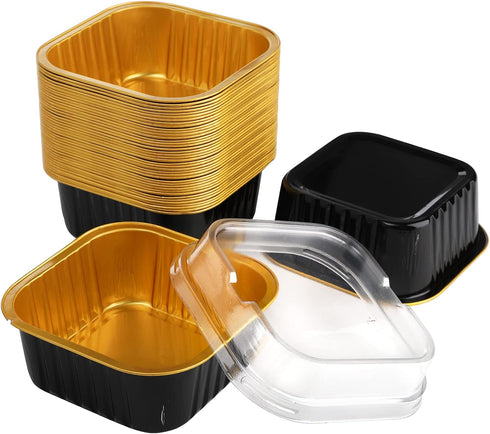 ZEAYEA 100 Pieces Aluminum Foil Baking Cups with Lids, 5.7 oz Disposable Cupcake Containers for Parties