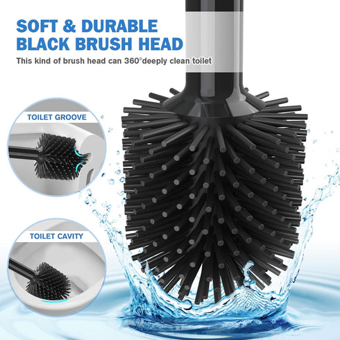 Toilet Plunger and Brush Set, Heavy Duty Silicone Toilet Brush with Ventilated Holder for Bathroom Cleaning