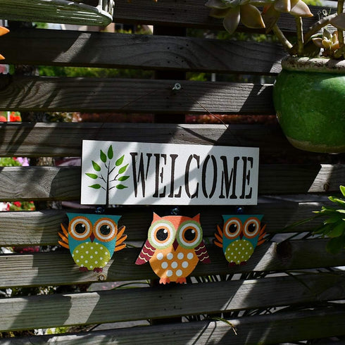 Owl Welcome Sign Hanging Door Decoration - Wood Wall Hanging Sign for Home Porch Fall Halloween Decor