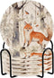 SDMKA Cute Forest Fox 6 Pcs Cotton Woven Coasters with Holder - 3.9