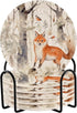 SDMKA Cute Forest Fox 6 Pcs Cotton Woven Coasters with Holder - 3.9
