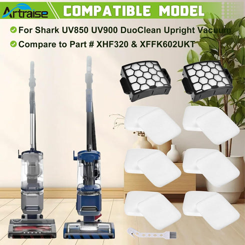 Artraise UV850 UV900 Replacement Filters for Shark Duoclean Lift Away Navigator Upright Vacuum Cleaner, 2 HEPA + 6 Foam + 6 Felt Filters Set, Compare to Part # XHF320 & XFFK602UKT