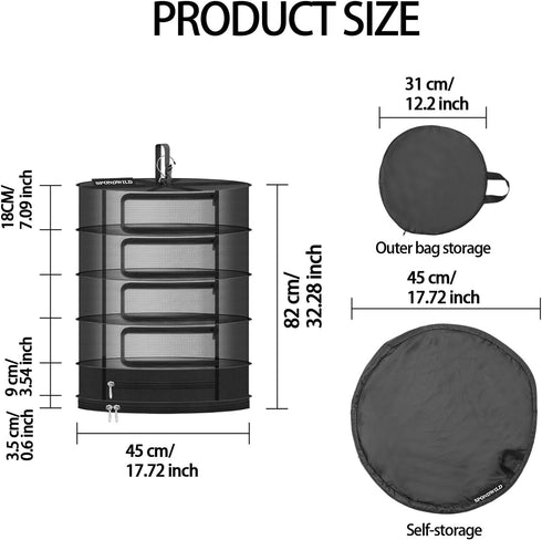 5 Herb Drying Rack Hanging Mesh, Medium Layer Plant Drying Rack with Door Type Zipper & Closed Storage Compartment