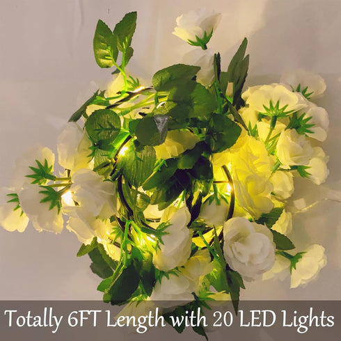 20 6FT Fielegen LED Rose Flower String Lights with Timer, Artificial Flower Garland with Lights Hanging Floral Garland
