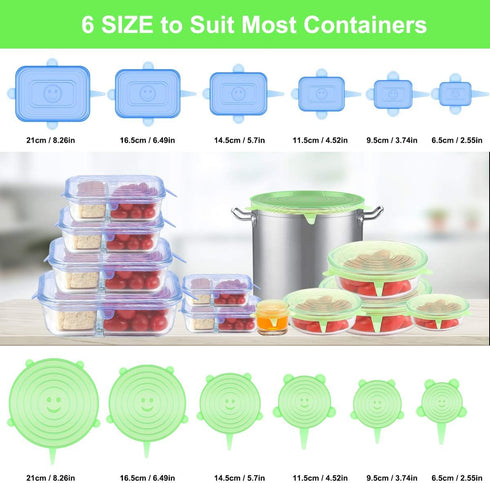 Silicone Stretch Lids, 12 Pcs BPA-free Silicone Bowl Covers, Reusable for Cups, Bowls, Flexible Fit 2.8” - 8.2”, Green
