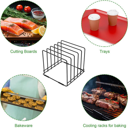 Cutting Board Holder, 1.2 in. Wide Slots Cabinet Organizer for Bakeware, 5 Slots (Black)