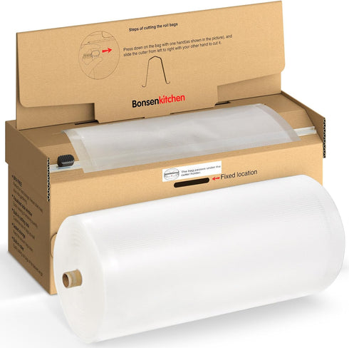 Bonsenkitchen 11” x 150’ Food Vacuum Seal Roll Keeper with Cutter, BPA Free Vacuum Sealer Bags Rolls