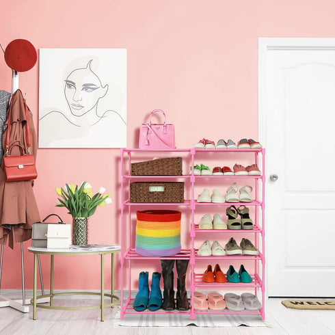 7-Tier 24 -30 Closet LNYZQUS Large Pink Shoe Rack, Pairs Tall Shoe Organizer Shelf, Kids Boots Stand Organizer