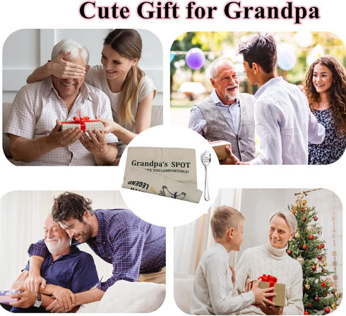 Grandpa Gifts, 2-Pocket Grandpa’s Spot Throw Pillow Covers 18x18 Inch + Engraved Spoon, Gifts for Papa