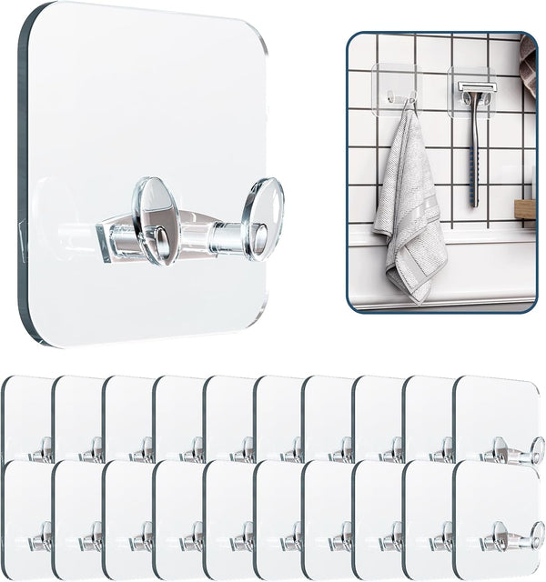 Adhesive Hooks - 20 Pack with Adhesive Strips - No Damage, No Tools, Waterproof and Oil Resistant for Home Decor