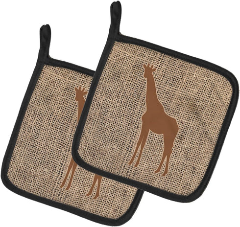 Caroline's Treasures BB1001-BL-BN-PTHD Giraffe Burlap and Brown Pair of Heat Resistant Pot Holders, 7 1/2 x 7 1/2
