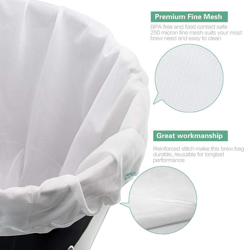 Brew Bags Reusable 2 Pack, 250 Micron Fine Mesh Bag for Fruit Cider Apple Grape Wine Press Drawstring Straining Brew in