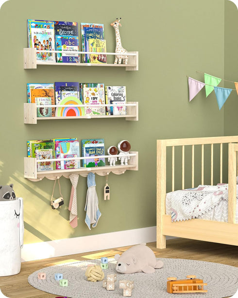 34 inchs, Set 3, Nursery Book Shelves Floating Book Shelves for Wall Nursery, Wall Mount Nursery Shelves of Perfect