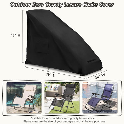 600D Cover.black,39" 26" 45" Zero Gravity Chair Cover,Outdoor Heavy Duty Waterproof Zero Gravity Lounge Chair