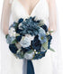 Ling's Moment 50Pcs Navy Blue Roses Artificial Flowers Decor w/Stems, 3" Real Touch Foam for Wedding Bouquets,
