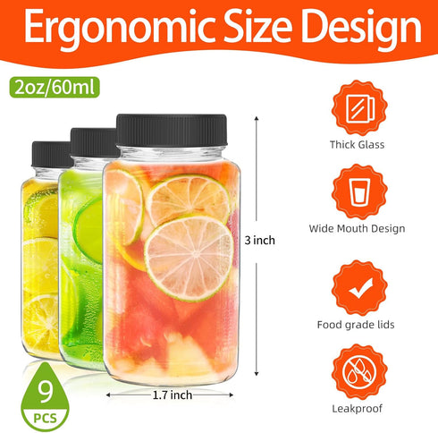 DODHEG 9 2 Pcs Glass Juice Bottle, Bulk Beverage Containers, Drink Containers for Milk, Juice, Drinks Bottle Black Lid