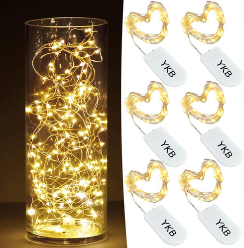 YKB 6 PCS LED Starry Fairy Lights with 20 Micro LEDs on 3.3FT/1m Copper Wire, Warm White, 2xCR2032 Batteries