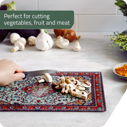 Peleg Design Rugboard Tempered Glass Cutting Board for Kitchen, Multi-Purpose Decorative Glass Chopping Board, 9.6 x