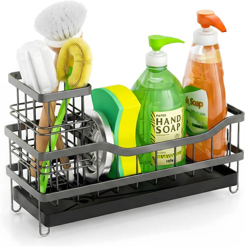 Countertop, Sponge Holder for Kitchen Sink, Self-Draining Sink Caddy Organizer with Removable Brush Holder, Rustproof