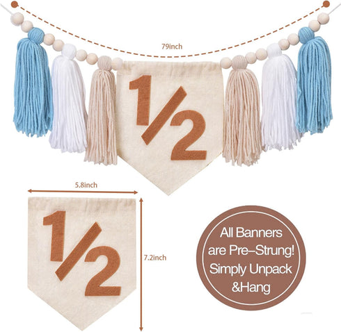 Dokuna 1/2 Half Birthday High Chair Banner - Boys Half Birthday Party Decorations Photo Backdrop, Half Way to One