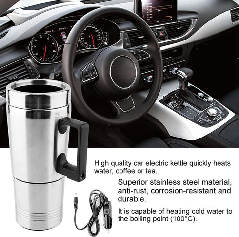 Car Electric Kettle, 12V 60W 350ml Stainless Steel, Portable Water Boiler for Tea, Coffee, Hot Tea