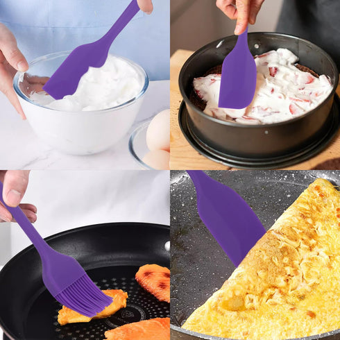 Silicone Spatulas Set - Heat Resistant Spoonula, Non-Stick Scrapers, One Piece Design Baking Mixing Tool (Purple)