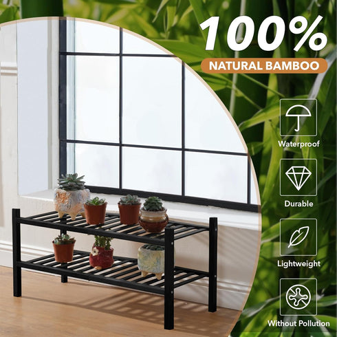 2 Closet, 27"x11"x13" 2 Tier Bamboo Shoe Rack Storage Organizer for Multifunctional Stackable Free Standing Shoe Shelf