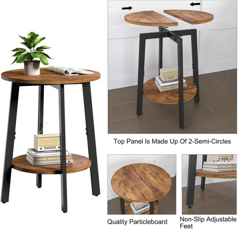 sthmec 2-Tier Side Table, Small Round End Table with Storage Shelf for Small Space, Bedside Table Sofa Couch Table