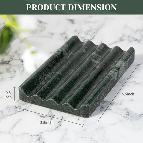2PCS Koville Indian Natural Green Marble Soap Dish for Shower, Stone Soap Tray for Bathroom, Marble Bar Soap Holder